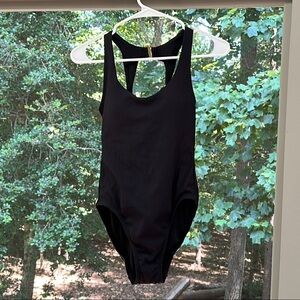 Andie Catalina Ribbed Black Classic One Piece Swimsuit, Size Small